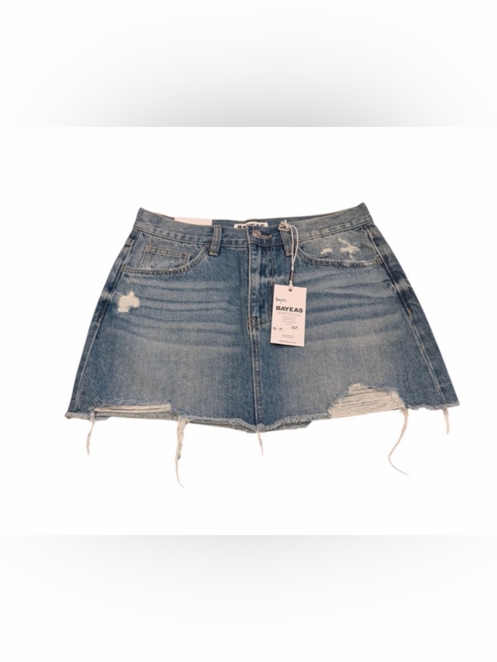 Bayeas ANNA DISTRESSED MINI DENIM SKIRT COMFORTABLE RIGID SIZE MEDIUM NEW